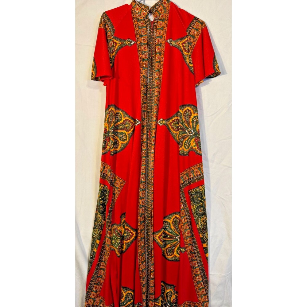 Vintage Sears Kaftan Housedress Muumuu Women's XL Graphic Red Paisley Boho 70s